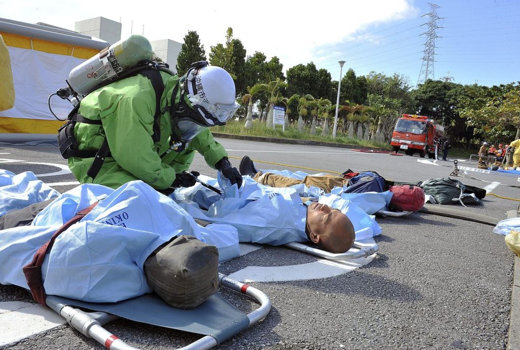 Fire Crews Practise High-Rise Evacuation Drills Downtown firefighters taking part in a training exercise in the city